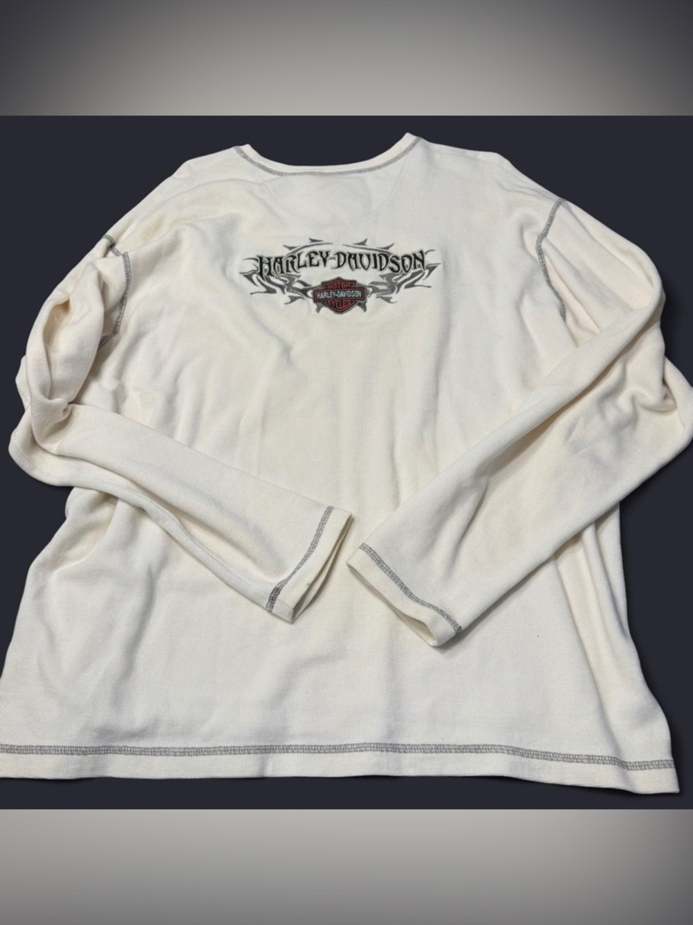 Harley‑Davidson Cream Waffle Knit Long Sleeve with Logo Y2K